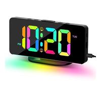ALANAS Digital Alarm Clock for Bedrooms, Color Changing Mood Lights, Dual Alarms with Snooze, USB Charger Port, Brighntess Adjustment, Adjustable Alarm Volume, RGB Color Display,Plug-in Clock.