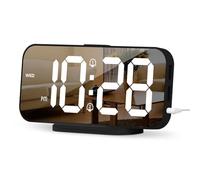 ALANAS Slim Digital Alarm Clock for Bedrooms, Dual Alarms with Snooze, Mirror Surface, 4-Level Dimmer & 2 USB Ports, Aesthetic Modern Desk Clock Loud Alarm Clock for Heavy Sleeper.