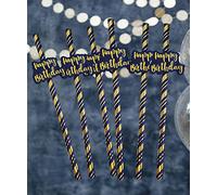 Alandra Party Happy Birthday Navy & Gold Metallic Straws, Pack of 6