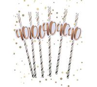 Alandra Party STRAW-40 40th Birthday Straws Cream & Rose Gold Metallic, Pack of 6