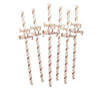 Alandra Party STRAW-HAPPY Happy Birthday Straws Cream & Rose Gold Metallic, Pack of 6