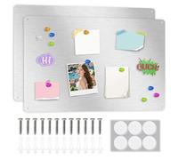 ALANGDUO 2 Pack Magnetic Board for Wall, 42 x 30cm Metal Magnets Board for Fridge, Stainless Steel Magnetic Notice Memo Board to Display Notes, Photos, Spice Jars, for Home Office Kids Bedroom