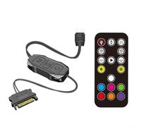 Alanmoship 1 Pack 5V 3-Pin to for SATA ARGB Controller Hub for PC Case Fan LED Strip Cooling, Manual Mode Switch for Rainbow Flowing Light, Black ABS Material, 15cm Cable(with remote control)