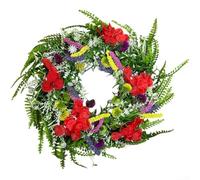 Alanmoship 1 Pack Artificial Wildflower Wreath, 45cm Plastic Floral Garland for Spring Summer Front Door Decor, Low Maintenance Fake Flower Ring for Wedding Holiday Home Ornament(45cm)