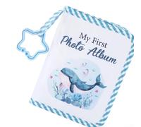Alanmoship 1 Pack Soft Animal Print Baby Photo Album with Interactive Mirror for Sensory Development, Holds 17pcs 4x6 Photos, Blue Polyester Fabric Keepsake for Newborn Nursery Decor