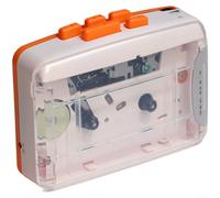 Alanmoship 1 Pack Transparent Cassette Player with FM Radio and Stereo Headphones, USB Rechargeable Portable Tape Recorder for Travel Commute, White Plastic 12.3cm(Orange)
