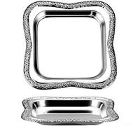 Alanmoship 1 Square Metal Embossed Tray 9.5cm Small Plate with Electroplated Gold Silver Finish for Serving Snacks or Displaying Cake and Jewelry at Home Events Parties(Silver)
