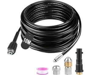 Alanmoship 10m High Pressure Pipe Cleaning Hose 180 Bar for Kärcher K2-K7, Rotating Nozzle Drain Sewer Cleaner Kit with Adaptor for Garden Gutter Unclogging, Black