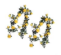 Alanmoship 2Pcs Artificial Yellow Rose Flower Rattan 180Cm For Wedding, Wall, Window Or Door Decoration, Indoor Outdoor Hanging Vine Garland Home And Garden Decor