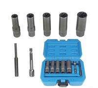 Alanmoship 5-Piece Socket Wrench Set 3/8-5/8 Inch Locking Wheel Nut Bolt, Stud Extractor Remover Deep Socket Set Cr-Mo Steel Construction Grey 3/8 Inch Drive