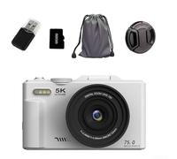 Alanmoship 5K HD Digital Camera 75MP Sensor With 18X Digital Zoom, 3-Inch Flip IPS Screen, WiFi Connectivity For Vlogging And Travel Photography, Metal Body(White 32G)