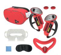 Alanmoship 7 in 1 VR Headset Accessories for Headset Protective cover for Meta Controller Grip Cover, VR Shell Cover, Lens Cover, Silicone Face Pad, Joystick Cap(Red)