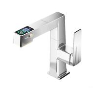 Alanmoship 720 Degree Digital Display Basin Faucet With Temperature Monitor Pull Out Spout Adjustable Height Rotating Kitchen Bathroom Mixer Tap In Gray White Silver(silver)