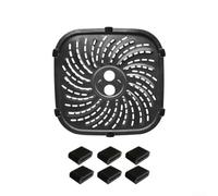 Alanmoship Air Fryer Grill Pan Replacement with Stainless for Steel Enameled Coating and Handle for PowerXL for vortex Pro 6QT, Includes 6 Rubber Bumpers, Black 24x24cm, for ideal for Family