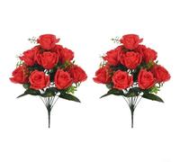 Alanmoship Artificial Rose Flower Bouquet With 12 Silk Rose Heads And Greenery For Wedding, Living Room, Cemetery Or DIY Floral Décor, 42 Cm Arrangement(Red)
