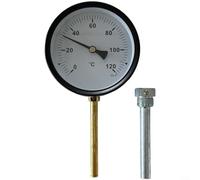 Alanmoship Bimetallic Thermometer 0-120°C with 100mm for dial for Boiler Heating Grill, Stainless Steel Case and Brass for immersion Sleeve, Fast for response Temperature Gauge