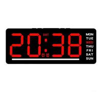 Alanmoship Digital Alarm Clock with LED Display, Date and Temperature, 5 Brightness Levels, Dual Alarm Function, Compact Bedside Clock for Bedroom Office Dorm Room, Plastic, 15.5x2.5x6.3cm(Red)