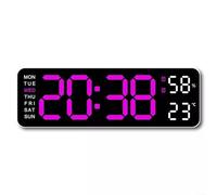 Alanmoship Digital LED Wall Clock With Large Display Calendar Temperature Date Alarm Function USB Powered(rose red light)