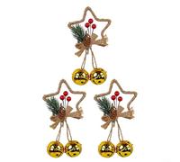 Alanmoship Festive Five-Pointed Star Bell Accessories Pendant Christmas Tree Bow Bell Ornaments 3 Pack Red Gold White Holiday Decorations 9X14cm Cloth Material Hanging Loop(Gold)