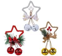 Alanmoship Festive Five-Pointed Star Bell Accessories Pendant Christmas Tree Bow Bell Ornaments 3 Pack Red Gold White Holiday Decorations 9X14cm Cloth Material Hanging Loop(Color Mixing)