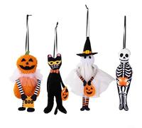 Alanmoship Halloween Tree Decorations 4 Pieces Hanging Pendants Set With Pumpkin Skull Black Cat Ornaments For Indoor Outdoor Home Party Festive Holiday Season Celebration Autumn Decor