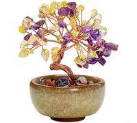 Alanmoship Handmade Amethyst Money Tree for CRYSTAL Gemstone Desktop Ornament for Home Office Desk Decor Wealth Luck Symbol Purple Yellow 6x6x10cm(Yellow And Purple)
