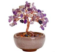 Alanmoship Handmade Amethyst Money Tree for CRYSTAL Gemstone Desktop Ornament for Home Office Desk Decor Wealth Luck Symbol Purple Yellow 6x6x10cm(Purple)