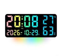 Alanmoship Large RGB Color Changing LED Wall Clock With Temperature Humidity Display Dual Alarm For Living Room/Bedroom/Office, Black, 35Cm