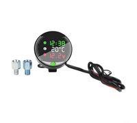 Alanmoship LED Motorcycle Voltmeter with Ambient Temperature and Timer, 9-24V Digital Display Gauge for Riding Performance Monitoring, Black ABS Housing