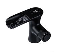 Alanmoship Modern Digital Display Bathroom Basin Faucet Temperature Control Waterfall Spout Design Copper Construction with Aerated Flow White Black Silver(Black)