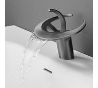Alanmoship Modern Single Hole Waterfall Basin Faucet Contemporary Bathroom Sink Mixer Tap Hot Cold Water Control Solid Copper Construction White Black Gray Options(Gray)