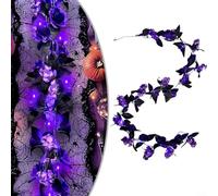 Alanmoship Purple Rose Vine Halloween Flower Garland With LED Lights 2M Artificial Floral Decoration For Home Wedding Party Autumn Holiday Festival Indoor Outdoor Wall Decor Battery Not Included