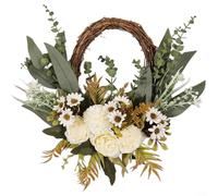 Alanmoship Scandinavian Artificial Flower Wreath, for Wall Decor, Silk Floral Garland Wedding Door Ornament, Lightweight Fake Flowers, for Home Garden Party, Pink White Purple 35x40cm(White)
