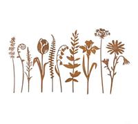 Alanmoship Set Of 10 Rustic Metal Flower Garden Stakes, Weather-Resistant Iron Outdoor Decor Ornaments, Vintage Yard Art For Year-Round Lawn, Pathway Or Potted Plant Decoration(10 sets of flowers)