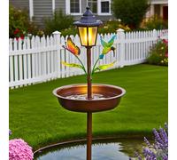 Alanmoship Solar Bird Feeder and Bath with Auto Sensor Light, Metal Garden Stake with Butterfly Decor, 4134 Inch Outdoor Water Station for Birds, Brown(Red)