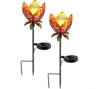 Alanmoship Solar Powered Decorative Garden Lights with Lotus Flower and Butterfly Design, Warm White LED Outdoor Lawn Lamp, Waterproof Resin, for Patios, Walkways, Fences and Flower(2PCS)