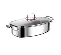 Alanmoship Stainless Steel Fish Steamer 42cm Oval Pot with Rack, 304 Food-Grade Cookware for Seafood Vegetables Soup, Includes Gloves and Tongs for Family Meals