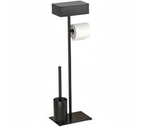 Alanmoship Standing Toilet Paper Holder with for Brush Storage, Carbon Steel Roll Stand for Bathroom, No Drill Floor Mount Design, Black, 585cm Height(C)