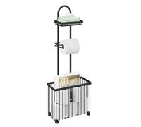 Alanmoship Tissue Holder Stand With Storage Shelf And Wire Basket For Tablet Or Phone, Black Carbon Steel, Modern Minimalist Bathroom Toilet Paper Storage