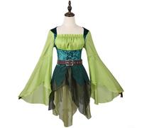 Alanmoship Womens Elf Cosplay Fairy Dress Costume with Long Sleeves and Belt, Green Polyester Spandex Party Outfit for Carnival or Roleplay, Sizes S to 2XL(M Green)