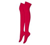 Alanna Jones Girls Ladies Women Plain Over The Knee High Microfiber Socks Cotton Rich Thigh Socks Leg Warmer for Casual Daily Wear UK Size 4-6.5 (Red)
