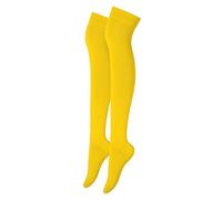 Alanna Jones Girls Ladies Women Plain Over The Knee High Microfiber Socks Cotton Rich Thigh Socks Leg Warmer for Casual Daily Wear UK Size 4-6.5 (Yellow)