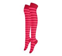 Alanna Jones Women Ladies Girls Stripe Cotton Rich Over the Knee High Socks Stripe Thigh Socks Leg Warmer for Casual Daily Wear UK Size 4-6.5 (Red Fuchsia)