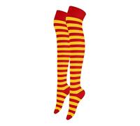Alanna Jones Women Ladies Girls Stripe Cotton Rich Over the Knee High Socks Stripe Thigh Socks Leg Warmer for Casual Daily Wear UK Size 4-6.5 (Red Kanarya)