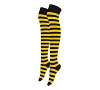 Alanna Jones Women Ladies Girls Stripe Cotton Rich Over the Knee High Socks Stripe Thigh Socks Leg Warmer for Casual Daily Wear UK Size 4-6.5 (Black Yellow)
