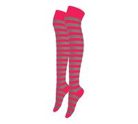 Alanna Jones Women Ladies Girls Stripe Cotton Rich Over the Knee High Socks Stripe Thigh Socks Leg Warmer for Casual Daily Wear UK Size 4-6.5 (Grey Pink)