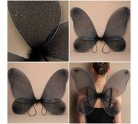 ALANNAHS ACCESSORIES Large Adult Black Net Fairy Wings With Silver Glitter Fancy Dress Up