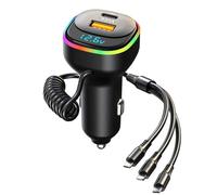 Alanph 5-Port USB C Car Charger, 100W PD3.0 &QC3.0 Fast Charging with 4ft Type C Coiled Cable for iPhone/Samsung Galaxy S22/21/Google Pixel/Moto/LG/Android/iPad Pro