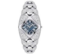 ALANTOP Luxury Rhinestone Quartz Watch for Women - Elegant Pearl Dial with Roman Numerals - Stylish Analog Bracelet Wrist Watch for Dressy Occasions (Silver Blue)