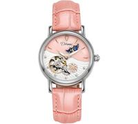 ALANTOP Luxury Women’s Automatic Mechanical Watches Stainless Steel Skeleton Moon Phase Dial Self-Winding Leather Strap Waterproof Ladies Dress Wristwatch (Pink)